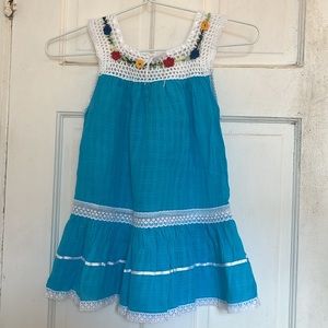 NWT Little Cotton Dress girls’ blue and white crochet dress in size 4T